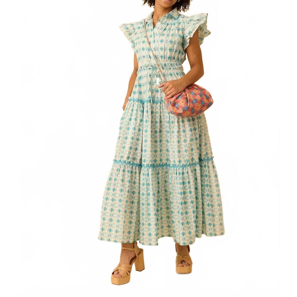 NEW BROOKS AVENUE flutter sleeve maxi dress in cameron blue